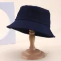 Classic plain navy blue cotton bucket hat for women men sun protection casual outdoor daily wear. - One Size / Navy Blue