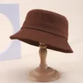 Classic brown cotton bucket hat casual outdoor sun protection solid color simple fashion basin hat - One Size / Brown