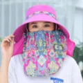 Women Summer Sun Protection Hat Large Brim Outdoor Cycling Anti-UV Face Shield Cap - M (56-58cm) / Rose Red