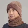 Set berretto e scaldacollo in maglia calda foderata per uomini e donne anziani - Taglia unica / Khaki scuro