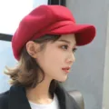 Red woolen octagonal hat for women, autumn winter retro newsboy cap, stylish beret cap. - M (56-58cm) / Red
