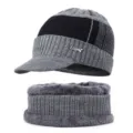 Men winter warm knitted hat and fleece neck warmer set grey black two piece set outdoor - One Size / Gray Hat and Scarf Set