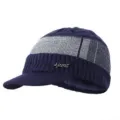 Men winter warm knitted baseball hat fleece lined thick visor cap dark blue casual fashion beanie - One Size / Single Hat Navy Blue