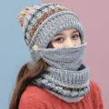 Set berretto invernale lavorato a maglia da donna con maschera sciarpa, cappello caldo. - M（56-58cm） / Grigio