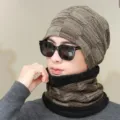 Herren Winter Strickmütze und Fleece Schal Set, dicke warme koreanische Stil Kopfbedeckung. - Einheitsgröße / Khaki