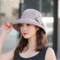Women breathable sun protection lace bucket hat foldable anti-UV fashion sunshade sun hat. - One Size / Coffee