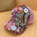 Sparkly rhinestone fox baseball cap for women, cute sequin mesh trucker hat for summer. - Adjustable / Fox Pink