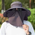 Wide brim summer fishing sun hat for men outdoor breathable UV protection face cover cap main - Adjustable / Dark Gray