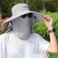 Men outdoor sun protection fishing hat wide brim breathable UV block grey cap with face flap - Adjustable / Gray