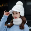 Conjunto de gorro de punto cálido de invierno y cuello para mujer con orejeras. - Solo Gorro / Blanco
