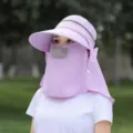 Women sun protection hat with face shield and neck flap, uv blocking summer outdoor hat. - One Size / Purple