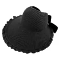 Black empty top sun hat summer knit wide brim sunshade hat with bow for women outdoor travel - Adjustable / Black
