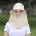 Summer anti-UV sun protection hat with detachable face mask and brim for women outdoor cycling. - One Size / Khaki
