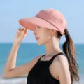 Women summer sun visor hat large brim empty top uv protection outdoor beach cap pink - One Size / Champagne