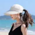 Women summer UV protection wide brim empty top sun visor hat outdoor beach cap - One Size / Apricot
