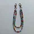 Detail view of a colorful rhinestone clay bead chain with silver lobster clasps - Style 56