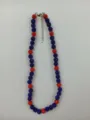 Shamballa style necklace featuring red and blue crystal disco ball beads with silver chain - Red Blue Extension Chain