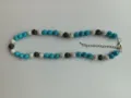 Handmade Shamballa necklace featuring blue and black sparkling rhinestone clay beads - Blue Black White Extension Chain