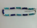 Handmade 12mm Shamballa disco ball rhinestone bead necklace in blue and white tone - Blue White Multi-Color Extension Chain