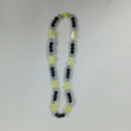 Stylish Shamballa necklace featuring black rhinestone balls and yellow cross beads for daily wear. - 10mm Beads, Approx 56 Beads, 54cm (21.25inch), 5 Rows / Black, Silver and Yellow Cross (12)