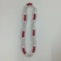 Red and silver sparkly beaded necklace with baseball pattern beads, stylish sports jewelry. - 10mm Beads, Approx 56 Beads, 54cm (21.25inch), 5 Rows / Red and Silver Baseball Style (9)