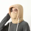 Winter warm integrated bomber hat with fleece lining, windproof face mask and ear protection. - Adjustable / Khaki