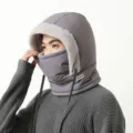 Gorro de invierno cálido con máscara facial forrado de polar a prueba de viento para ciclismo - Ajustable / Gris oscuro