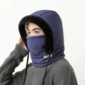 Winter warm windproof thermal balaclava hat with face mask and ear flaps for cold weather. - Adjustable / Navy Blue