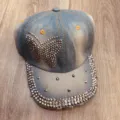 Stijlvolle denim strass honkbalpet voor dames en heren zomer casual gebogen rand zonnekap - Verstelbaar / Lichtblauw Gewassen Strass Vlinder Stijl (08)