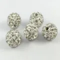 White rhinestone clay Shamballa beads detail shot, perfect for DIY jewelry making accessories. - White
