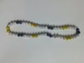 Shamballa necklace with purple yellow white rhinestone beads and baseball detail - Purple Yellow White with Cross