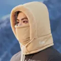 Winter warm bomber hat with face mask integrated windproof padded down cap for men detail. - One Size / Khaki