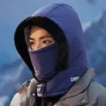 Winter warm thermal bomber hat with face mask windproof padded earflap cap for men women - One Size / Navy Blue
