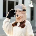 Verdichtete Winterbombermuetze mit Brille und Gesichtsmaske, winddichte warme Radmuetze. - Aprikose