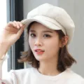 Women's off-white wool newsboy cap, retro Japanese painter hat, versatile autumn winter warm beret. - M (56-58cm) / White