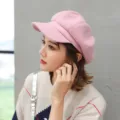 Stylish pink wool baker boy hat, chic octagonal beret for women, cozy winter accessory. - M (56-58cm) / Pink