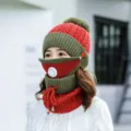 Winter women knitted hat set with breathing valve, fleece lined warm windproof cycling cap. - One Size / Orange