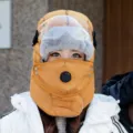 Winter warm trapper hat with windproof goggles, face mask and breathing valve for cold weather. - Hat With Goggles / Yellow