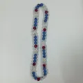 Close-up detail of colorful rhinestone clay beads necklace, sparkling shamballa style design. - 10mm Beads, Approx 56 Beads, 54cm (21.25inch), 5 Rows / Blue, White and Rose Red (7)
