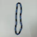 Detailed view of blue and black crystal rhinestone clay beads necklace, sparkling fashion jewelry item. - 10mm (5 Rows) / Blue and Black (6)