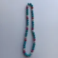 Colorful rhinestone clay bead necklace detail view showing sparkling shimmer beads strand. - 10mm Beads, 54cm (5-Row Rhinestones) / Blue Pink Silver Tri-color (44)