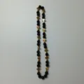 Detailed view of black beaded necklace featuring golden cross charms, hip hop fashion style. - 10mm Beads, Approx 56 Beads, 54cm (21.25inch), 6 Rows of Rhinestones / Style 26