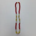 Detailed view of sparkly rhinestone clay beads necklace with red gold silver elements. - 10mm Beads, Approx 56 Beads, 54cm (21.25inch), 6 Rows of Rhinestones / Style 36