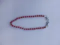 Red rhinestone shamballa bead chain detail with metal clasps for DIY bag or pants decoration. - 10mm 5-Row Rhinestone Disco Balls / Color 18