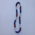 Detailed view of red, white and blue rhinestone disco ball bead elastic necklace, stylish jewelry. - Three-Color Stitching Style (51) / 10mm Beads, Approx 56 Pcs, 54cm, 5 Rows / Three-color