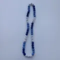 Detail view of the blue and white gradient rhinestone shamballa bead necklace close up photo. - Gradient Series (52) / 10mm Beads, Approx 56 Pcs, 54cm, 5 Rows / Blue White Dark Blue Gradient