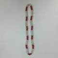 Red and silver rhinestone clay bead necklace detail close-up view displaying sparkle. - 10mm 5 Rows / Red and Silver (61)