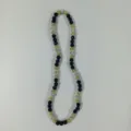 Detailed view of colorful rhinestone shamballa necklace with blue, gold and silver crystal beads. - 10mm 5 Rows / Deep Blue, Gold and Silver (64)