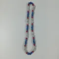 Colorful rhinestone polymer clay ball shamballa necklace elastic beaded chain detail view - 10mm 5 Rows / Red, Blue and Silver (65)