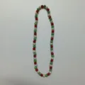 Detailed view of Christmas themed rhinestone clay bead necklace with sparkling Shamballa. - Red Green Silver Christmas Rhinestone Style (67) / 10mm 5 Rows (Approx. 56 Beads/54cm) / Red Green and Silver